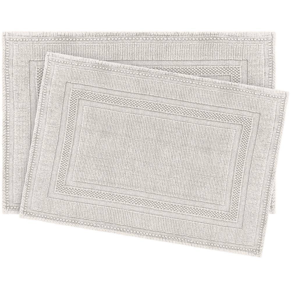 Jean Pierre Cotton Stonewash Racetrack 2-Piece Bath Rug Set, Lt Gray