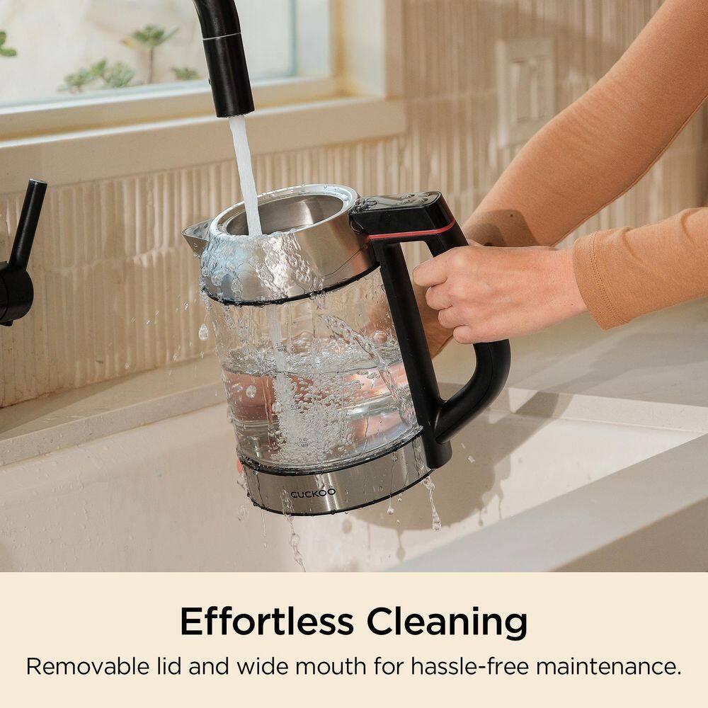 CUCKOO Electric Tea Kettle with Infuser & Temperature Control 7 Heat Settings LED Lights 1.7L Glass and Stainless Steel (CK-G170BS)