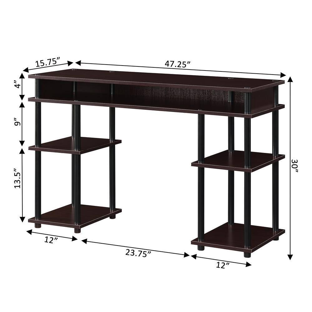 Convenience Concepts Designs2Go 30 inches Tall No Tools Student Desk with Shelves, Espresso/Black