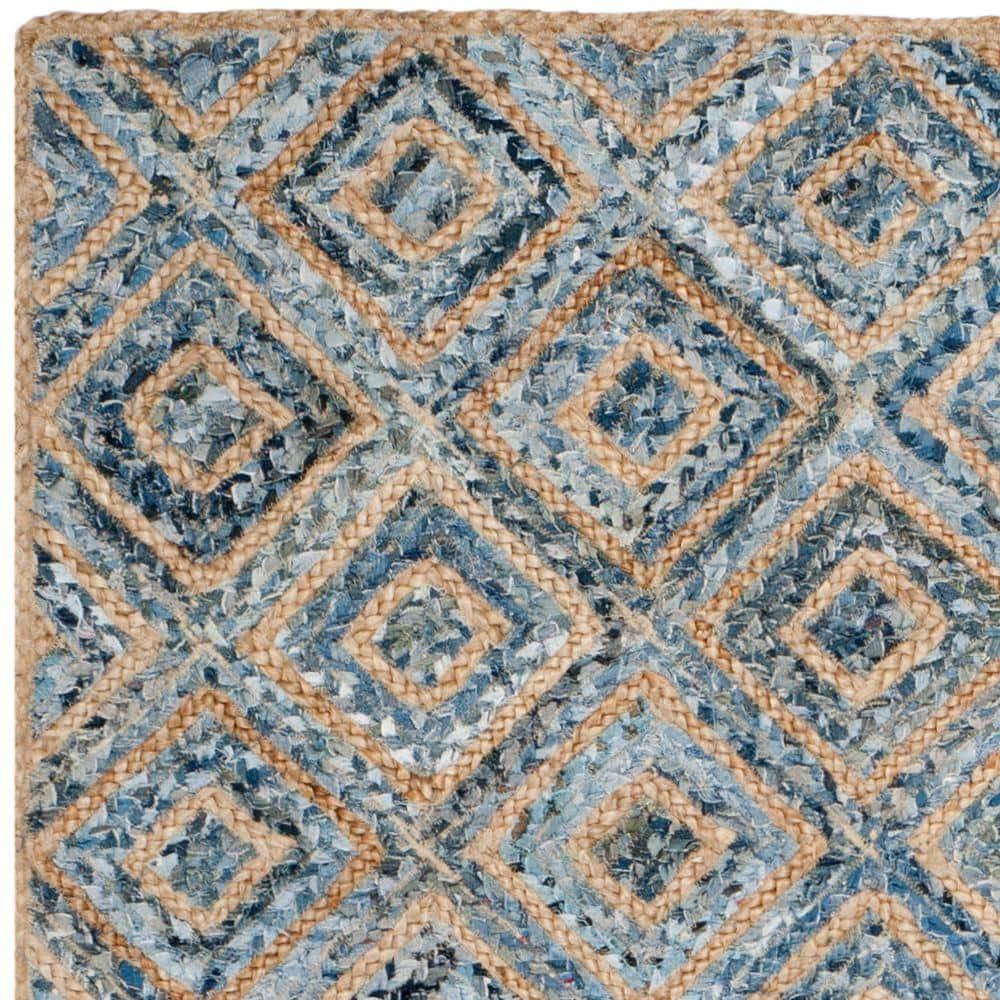 SAFAVIEH Cape Cod Alayna Braided Geometric Jute Area Rug, 5' x 8', Natural/Blue