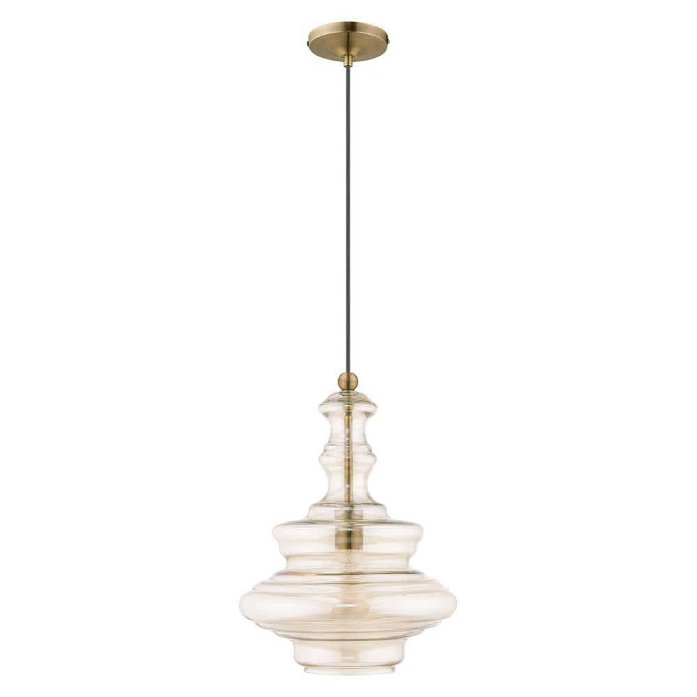 Livex Lighting Art Glass 1 - Light Pendant in  Antique Brass