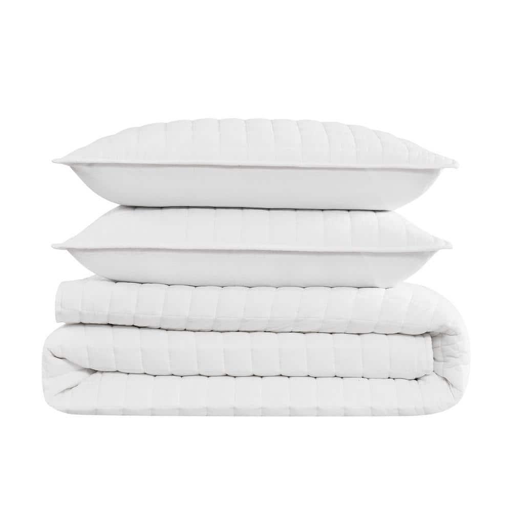 Brooklyn Loom 3pc Full/Queen Flax Linen Quilt Set White