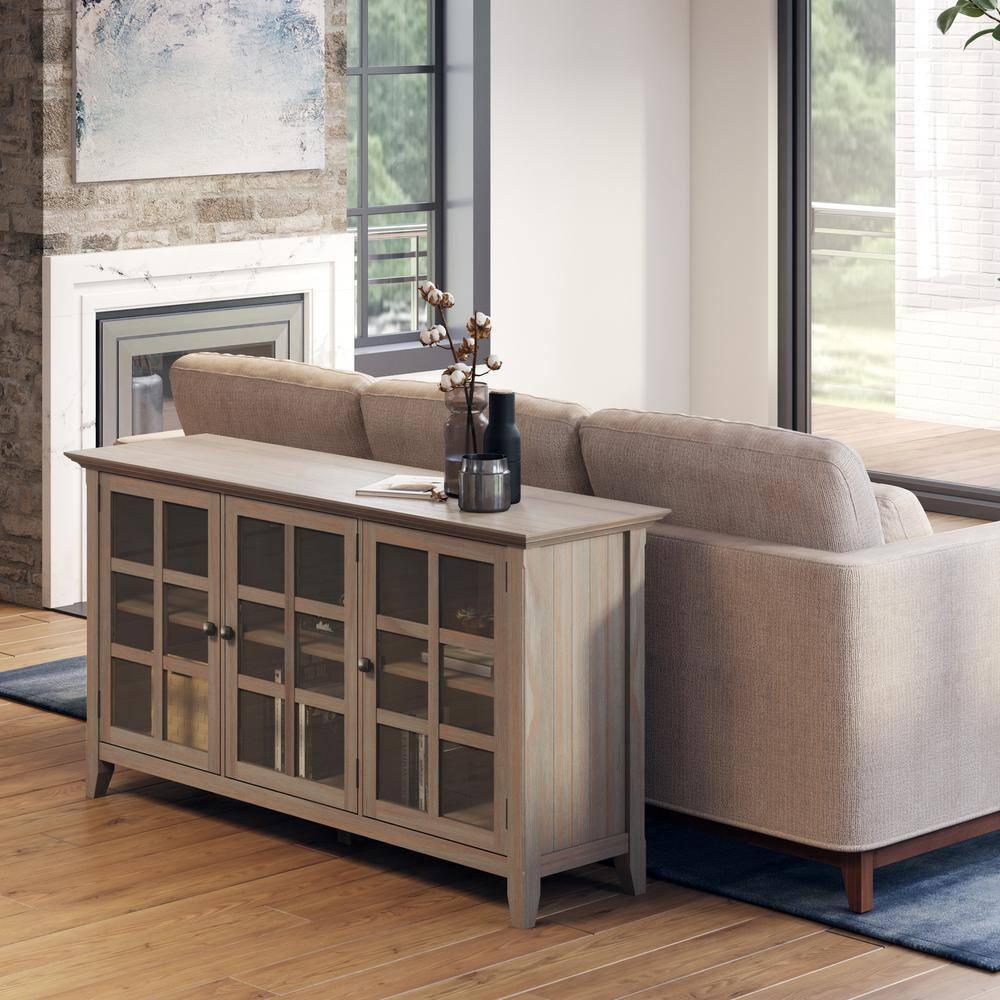 Simpli Home Acadian Wood 62" Transitional Cabinet in Gray