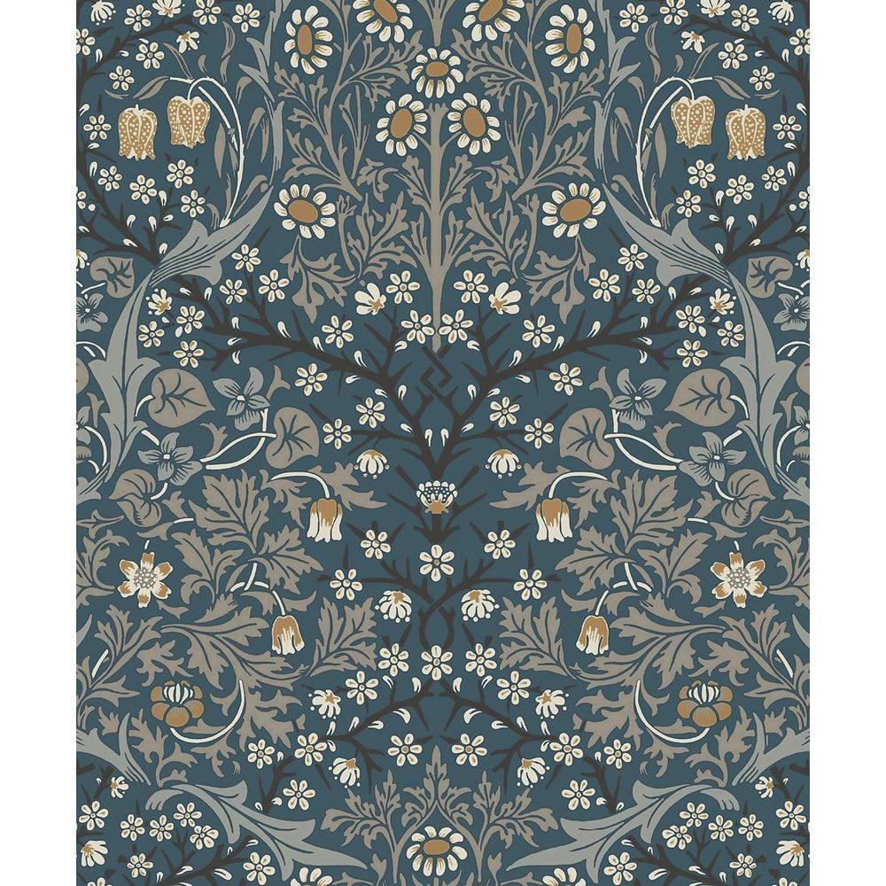 NextWall  Victorian Garden Floral Peel and Stick Wallpaper 20.9 in. W x 18 ft. L - Aegean Blue & Warm Stone