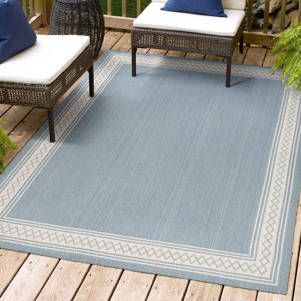 3' x 5' Lucia Classic Diamond Border Indoor/Outdoor Area Rug, Blue/Cream - JONATHAN Y