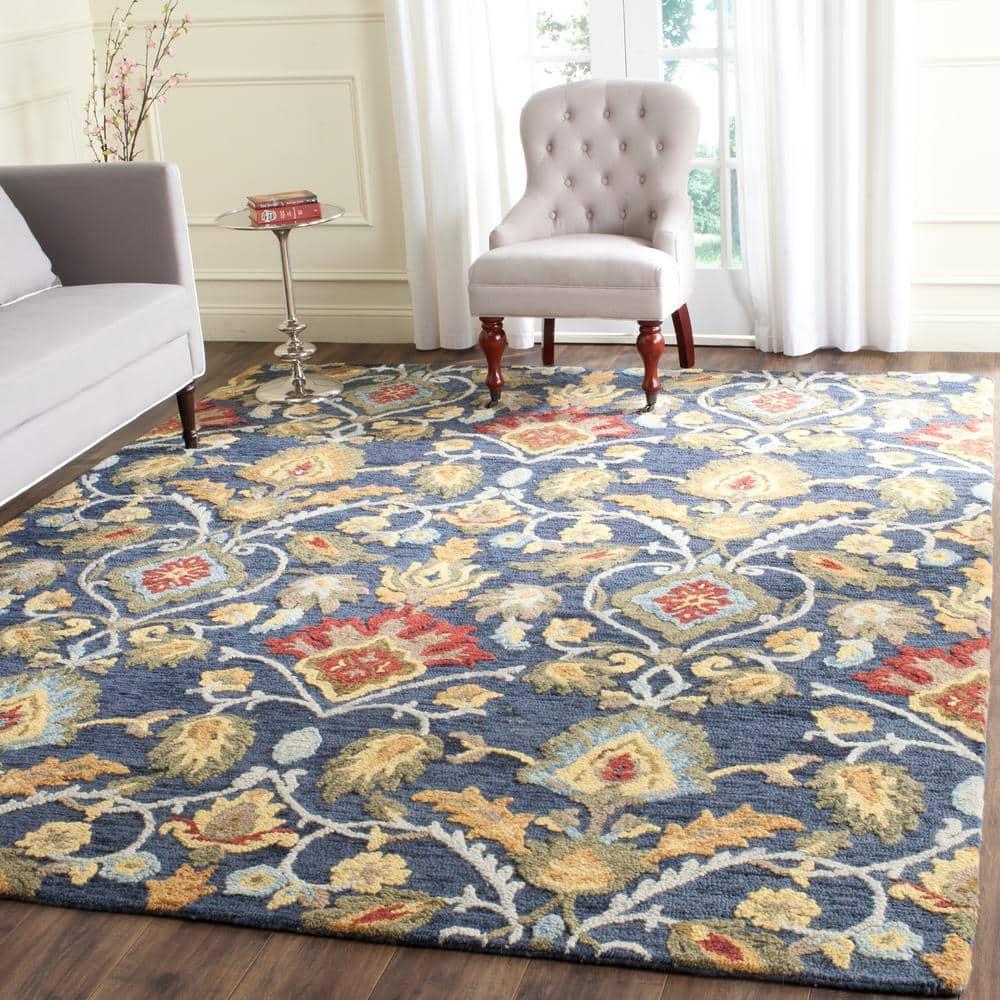 SAFAVIEH Blossom Lennon Floral Wool Area Rug, Navy/Multi, 10' x 14'