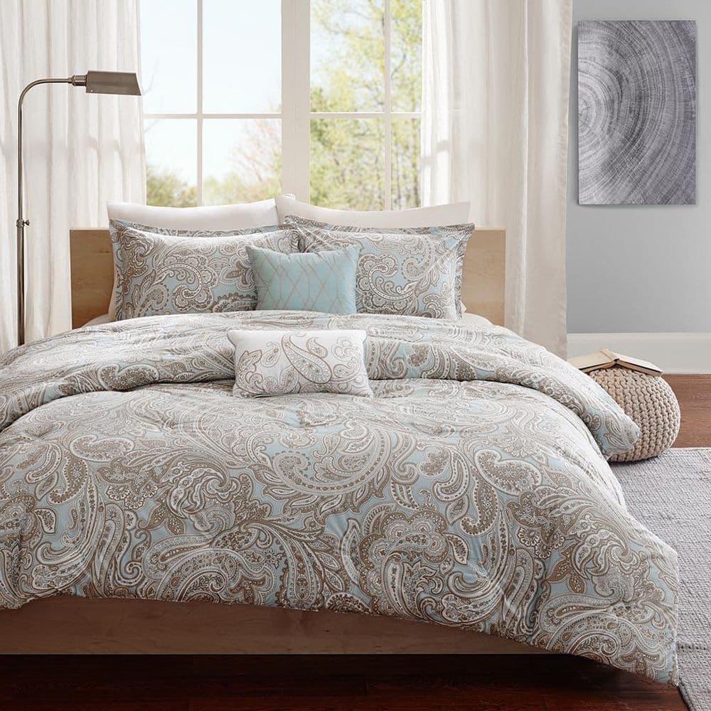 Dierdre Cotton Comforter Set (Full/Queen) 5-Piece - Blue: Madison Park, Paisley Pattern, Machine Washable