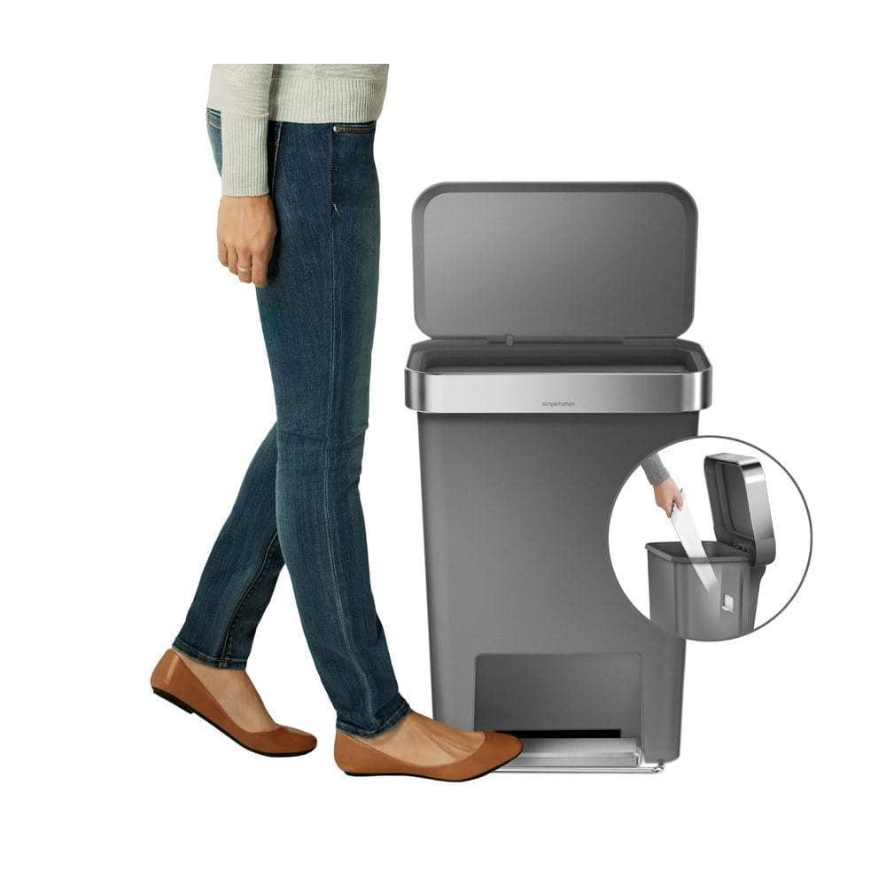 Simplehuman 45 Liter Rectangular Kitchen Trash Can with Liner Pocket, Grey Plastic
