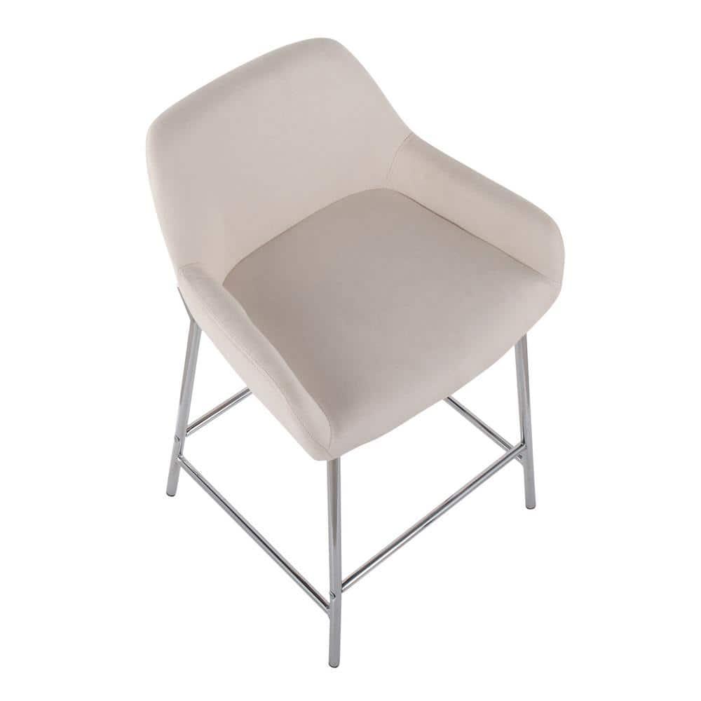 Set of 2 Daniella Metal/Polyester Counter Height Barstools Chrome/Cream - LumiSource: Padded, Steel Legs, Fixed Height