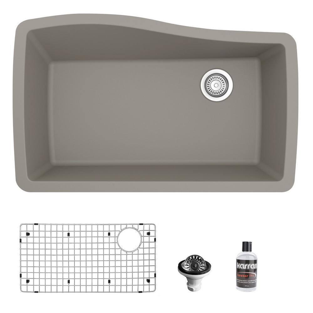 Karran Karran Quartz Composite 33-1/2'' X 21'' Single Bowl Undermount Kitchen Sink Kit QU-722-BR-PK1