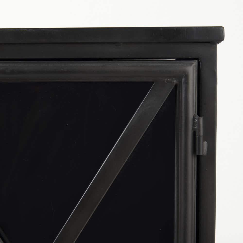 Poppy Black Iron Glass Paneled Distressed Sideboard with Storage