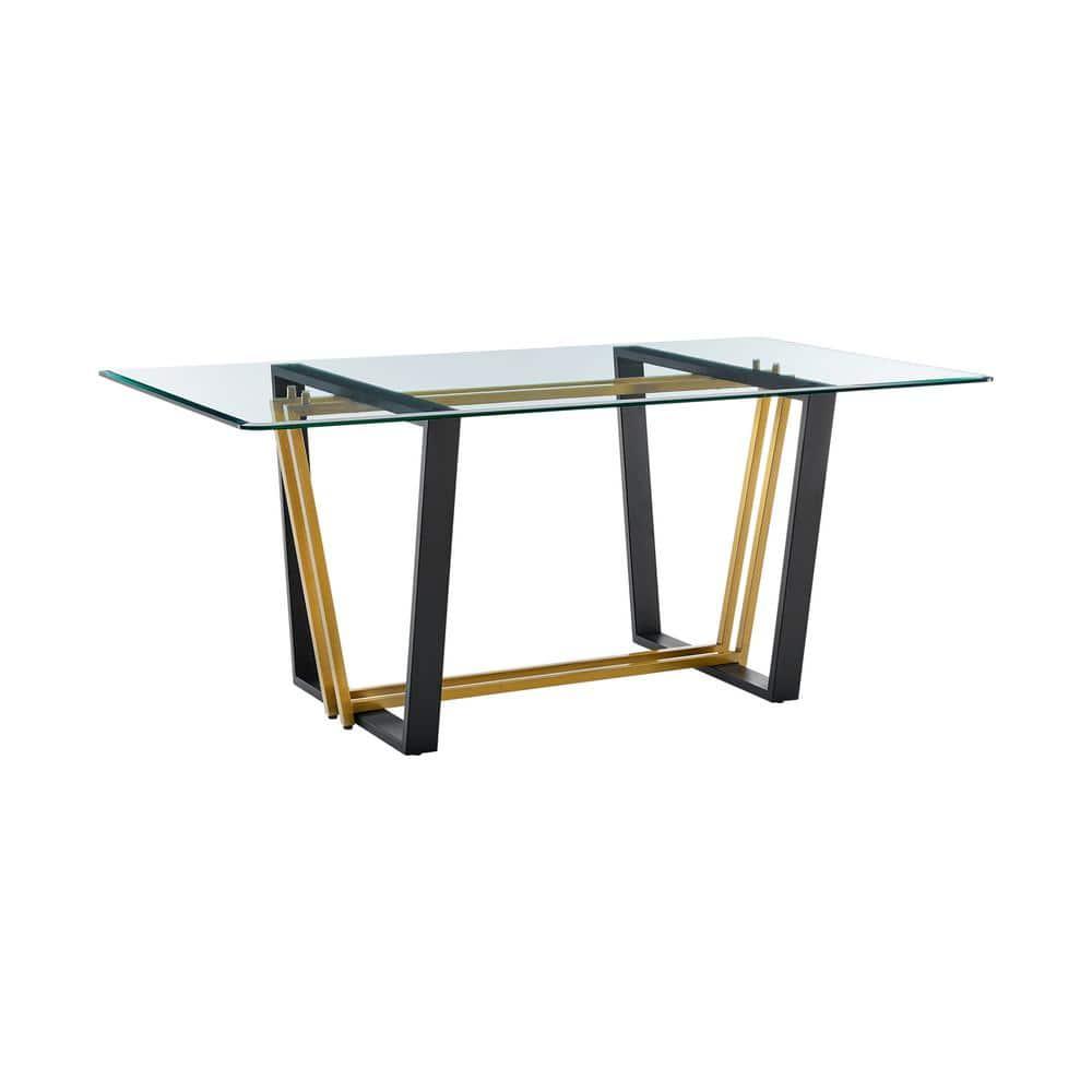 Armen Living Kai Rectangular Stainless Steel and Base with Glass Tabletop Dining Table Gold/Black