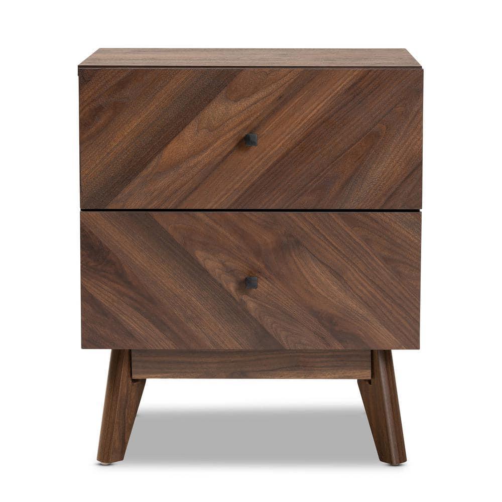 George Oliver Wisp Dark Brown Finish 2-Drawer Nightstand With Wooden Knob, 22.49" H X 18.78" W X 16.03" D