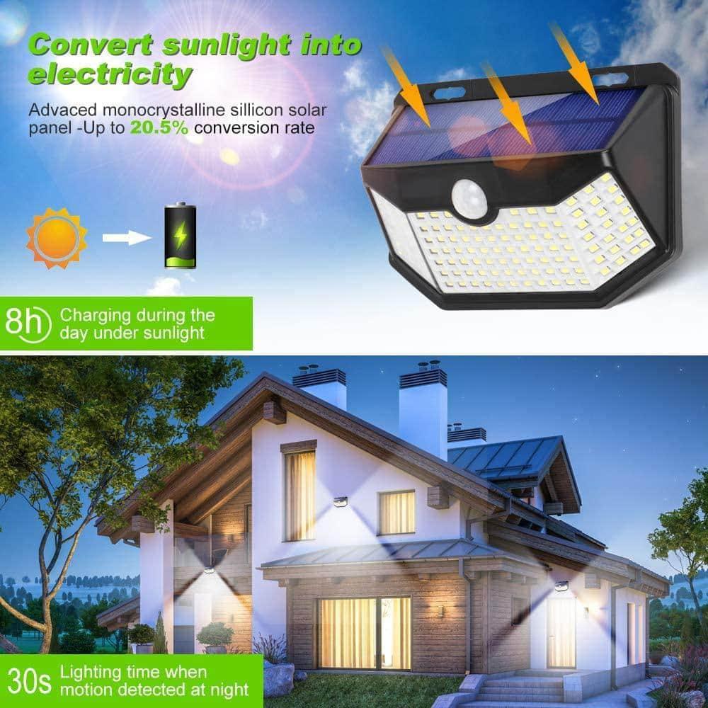 120 LEDs Motion Sensor Lights, 270° Wide Solar Wall Lights, IP65 Waterproof Spot Lights with 3 Lighting Modes (2-Pack)