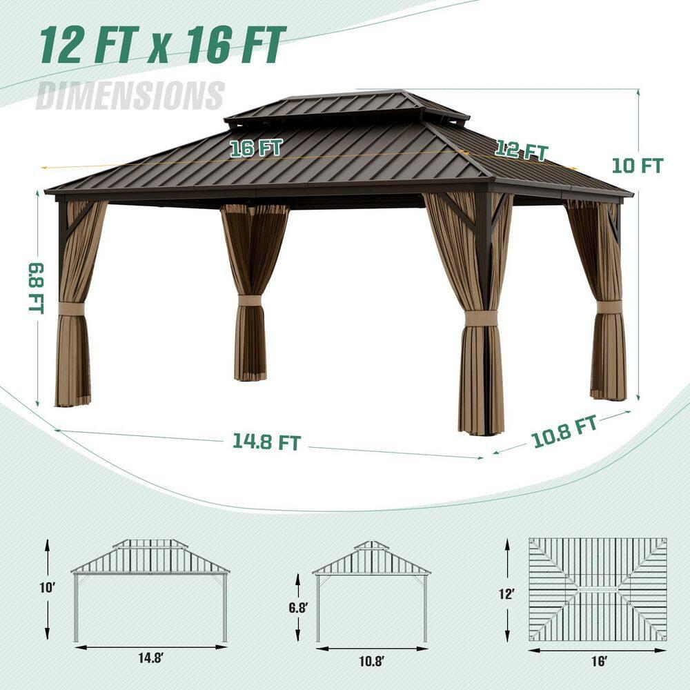 COOS BAY 16 Ft. W x 12 Ft. D Outdoor Metal Patio Hartop Gazebo
