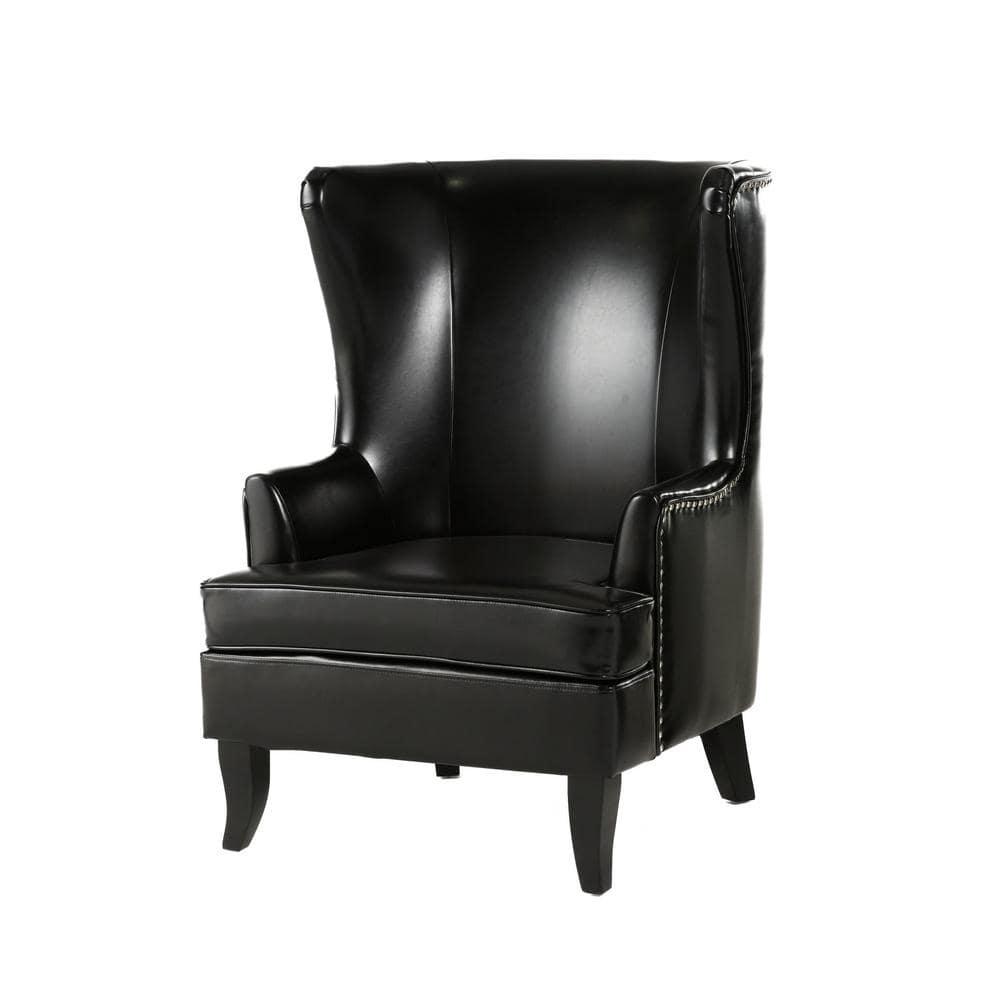 Christopher Knight Home Canterburry High Back Bonded Leather Wing Chair by  Club Chairs Black