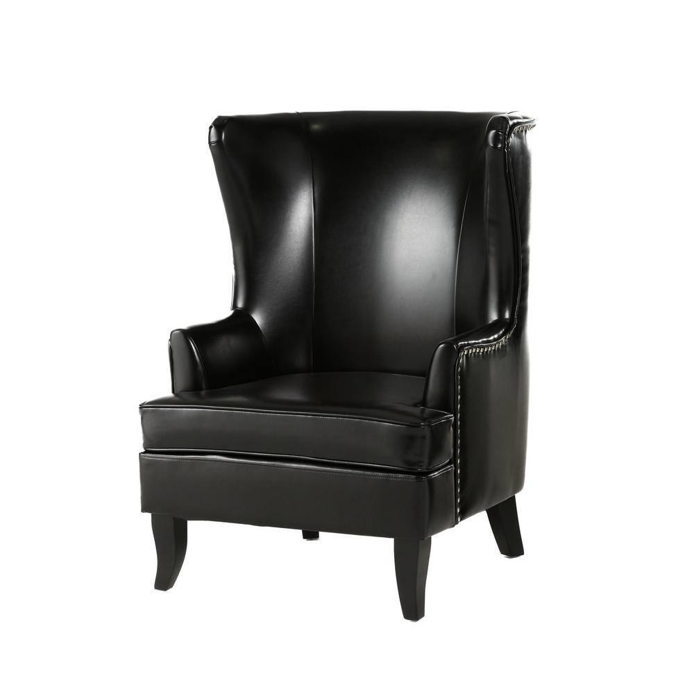 Christopher Knight Home Canterburry High Back Bonded Leather Wing Chair by  Club Chairs Black