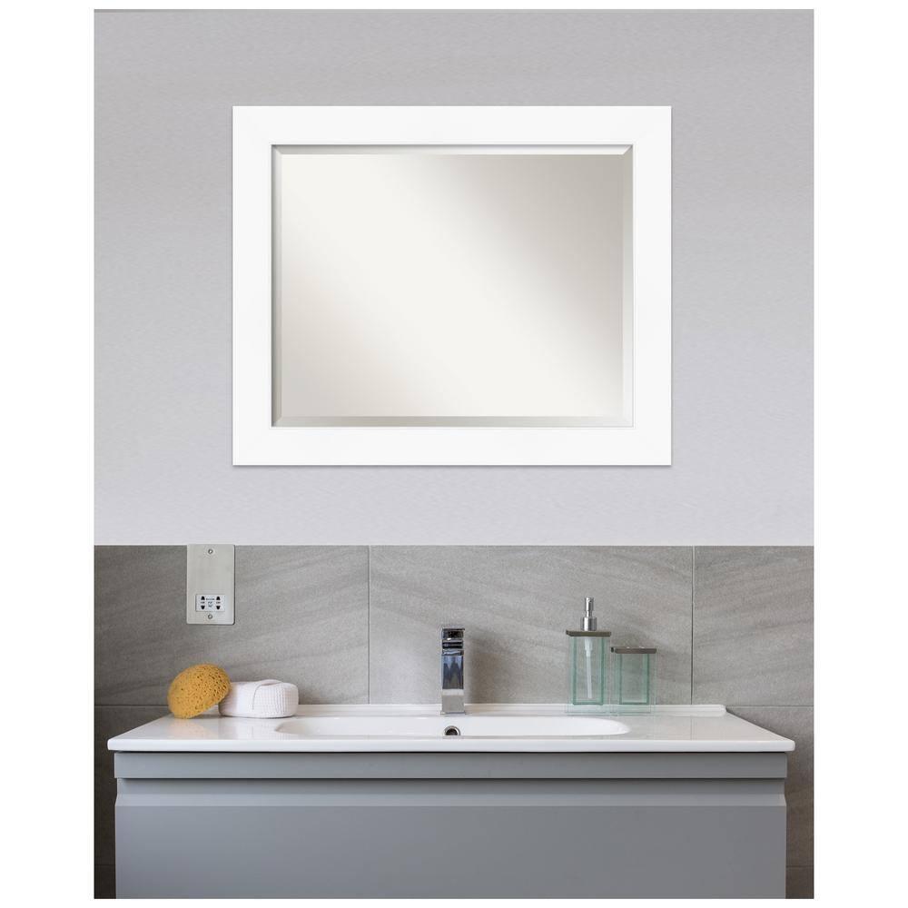 Amanti Art Beveled Bathroom Wall Mirror - Cabinet White Frame Outer Size: 33 x 27 in