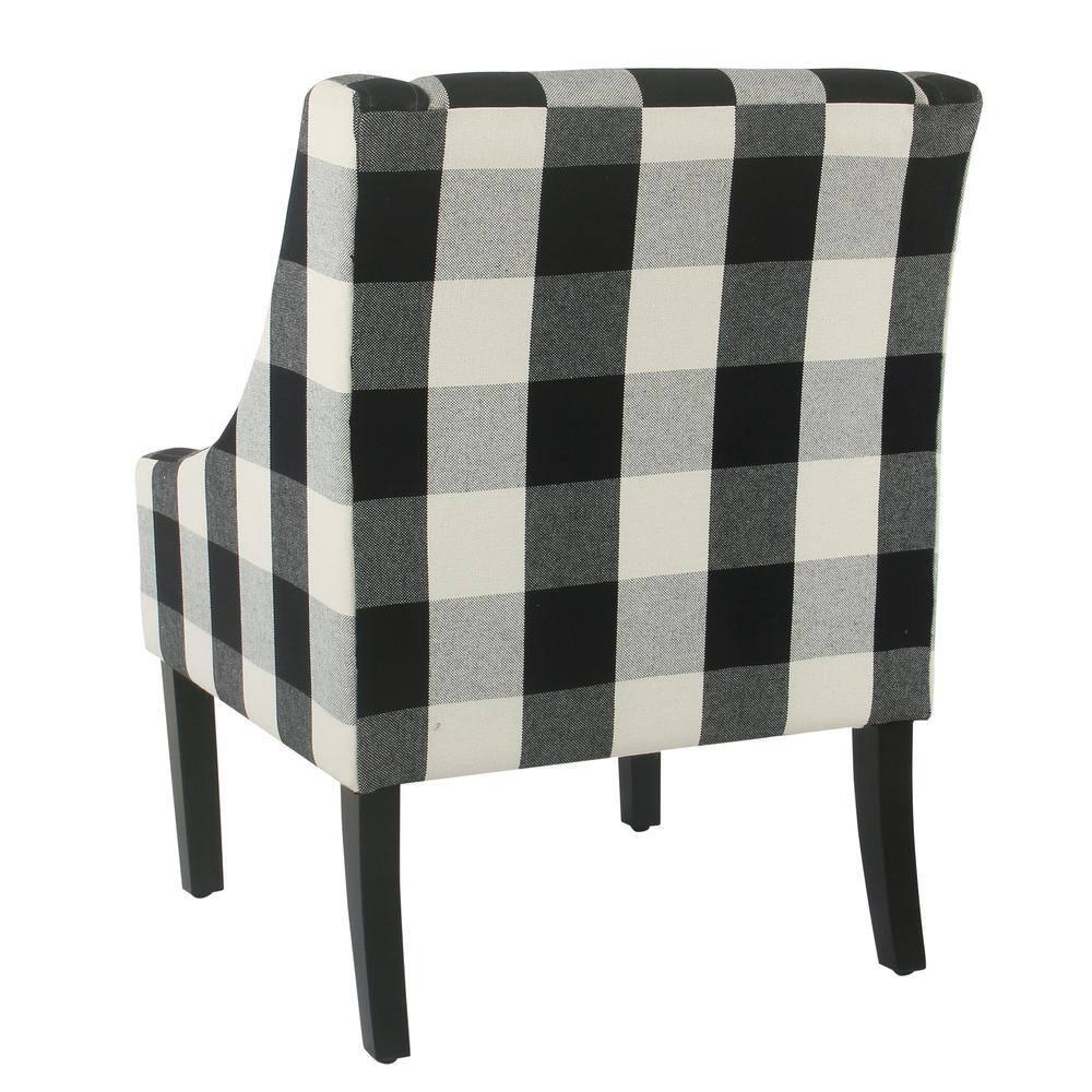 HomePop Modern Swoop Accent Armchair Black Plaid : Cotton Upholstery, Wood Legs, Foam Fill, No Assembly Required