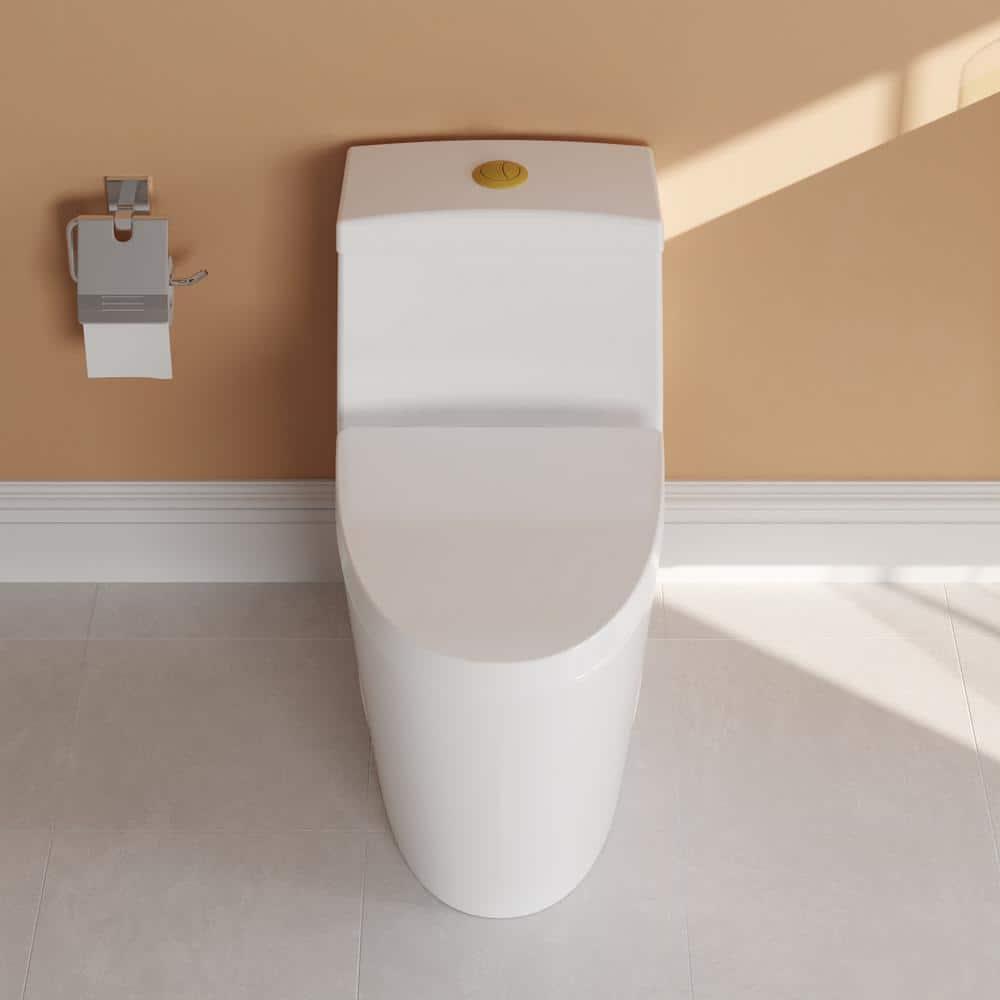 DeerValley Prism Dual-Flush Elongated One-Piece Toilet with Glazed Surface Lower Water Tank for Space Saving (Seat Included)