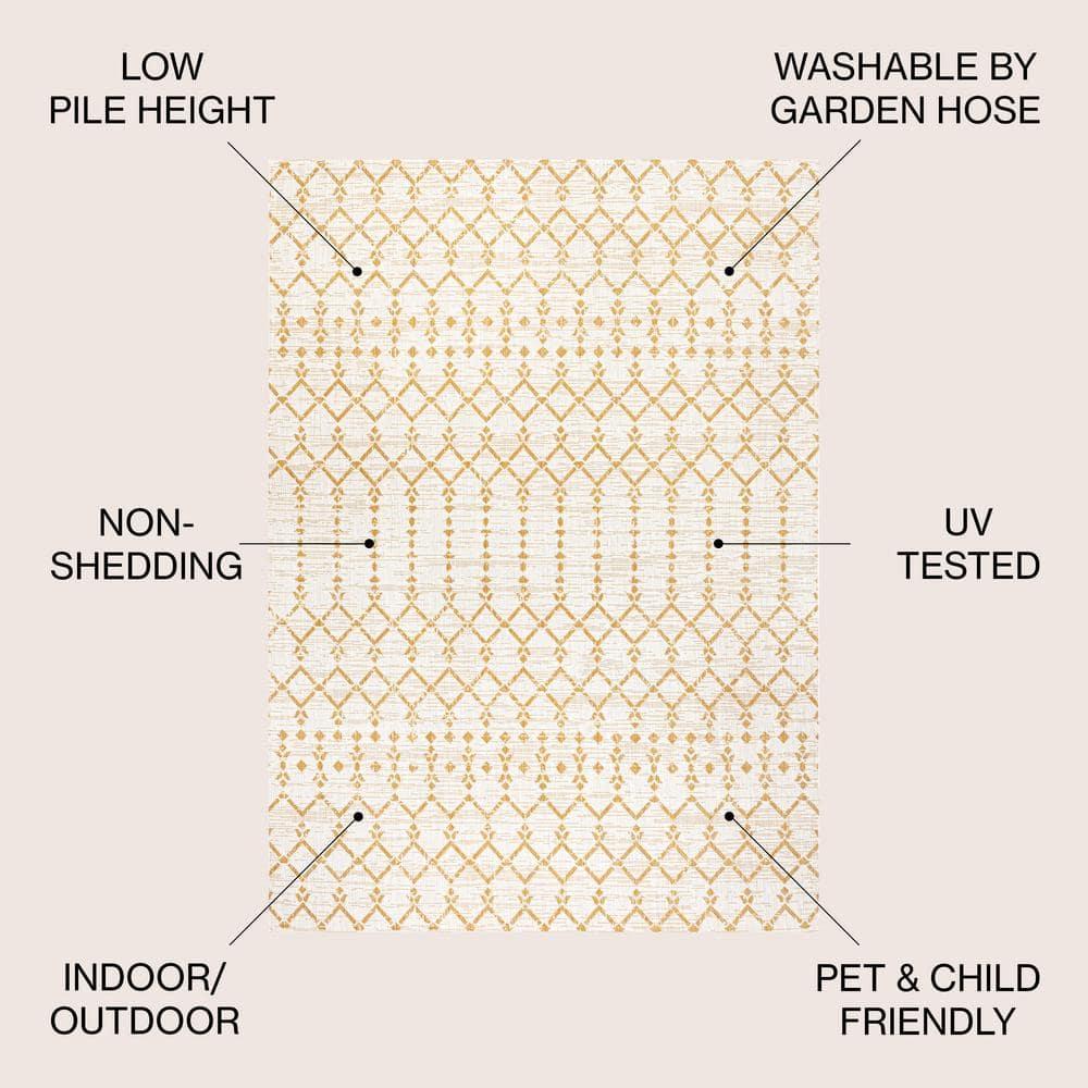 4' x 6' Ourika Moroccan Geometric Textured Weave Indoor/Outdoor Area Rug, Cream/Yellow - JONATHAN Y