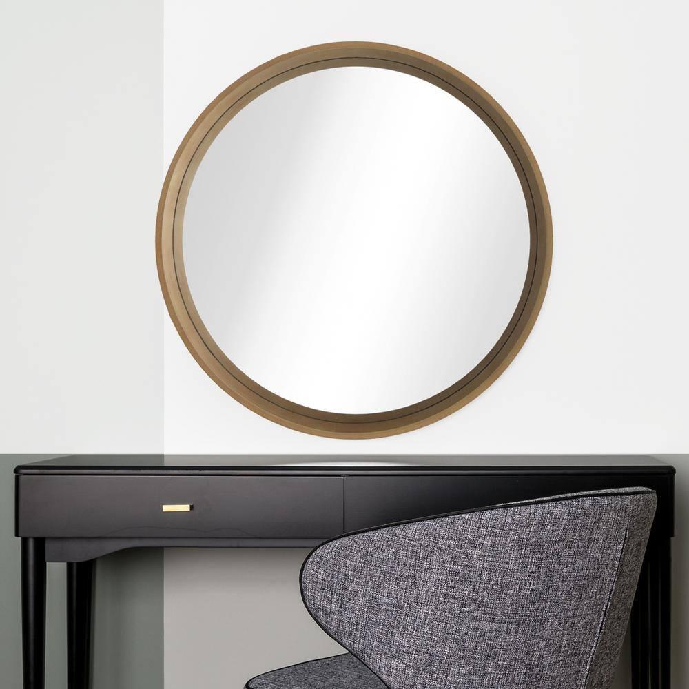 WallBeyond Classic Wooden Frame Farmhouse Round Wall Mirror Satin Walnut 24 inches Brown
