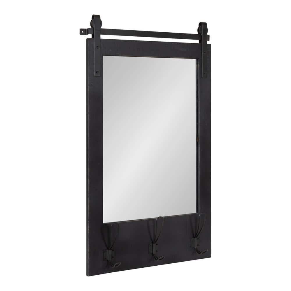 18" x 28" Cates Functional Wall Mirror Black - Kate & Laurel All Things Decor: Rustic Farmhouse, Wooden Frame, No Assembly Required