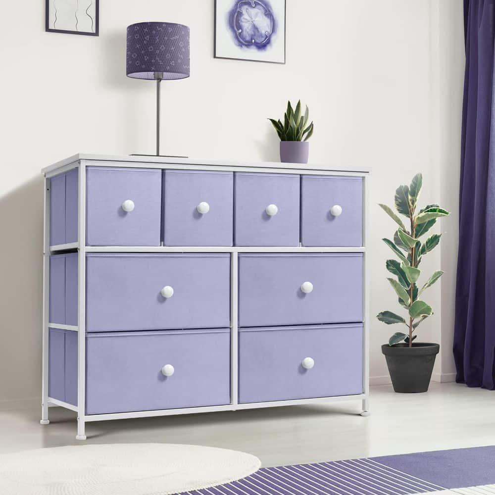 Drawer Purple Dresser Steel Frame Wood Top Easy Pull Fabric Bins 11.81 in. L x 39.37 in. W x 30.7 in. H 8