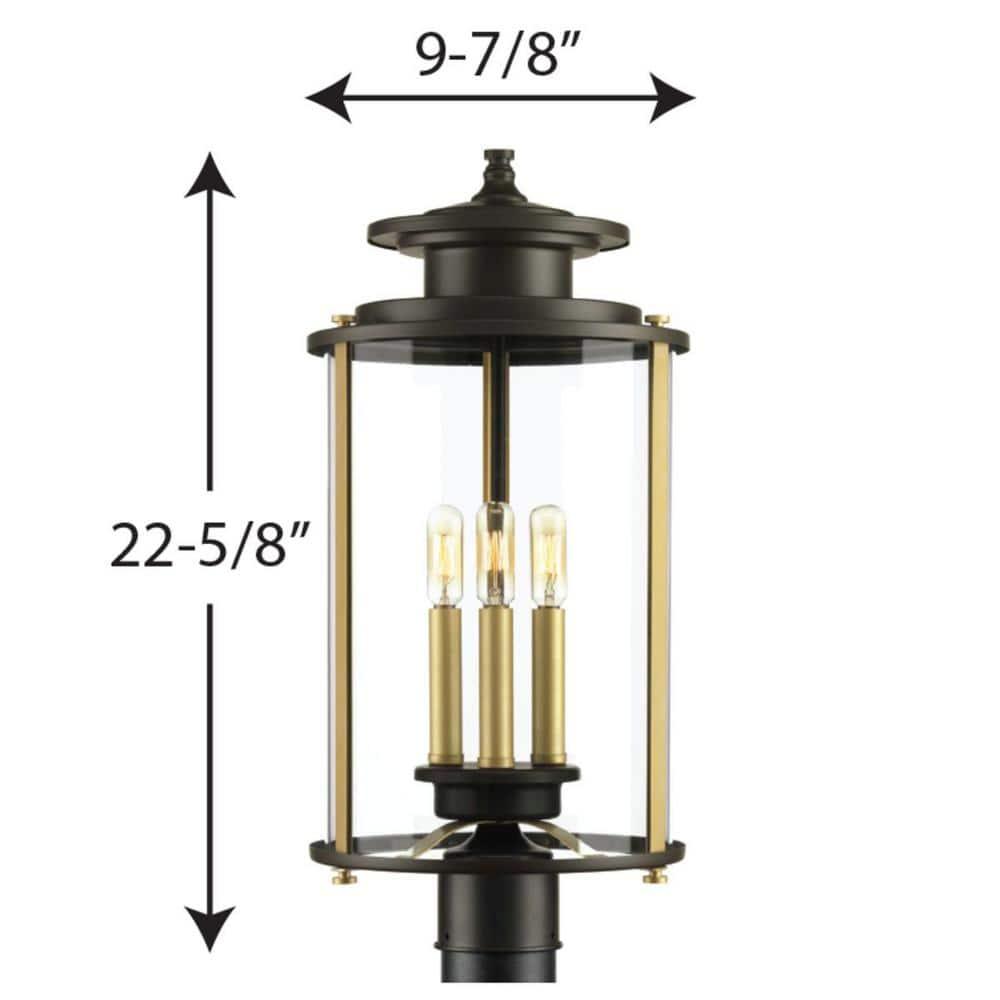 Progress Lighting, Squire Collection, 3-Light Post Lantern, Black Finish, Clear Glass Shade