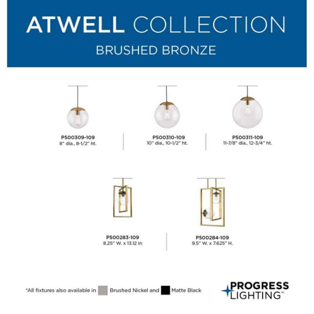 Progress Lighting Atwell 1-Light Glass Globe Pendant, Brushed Nickel, Clear Glass Shade