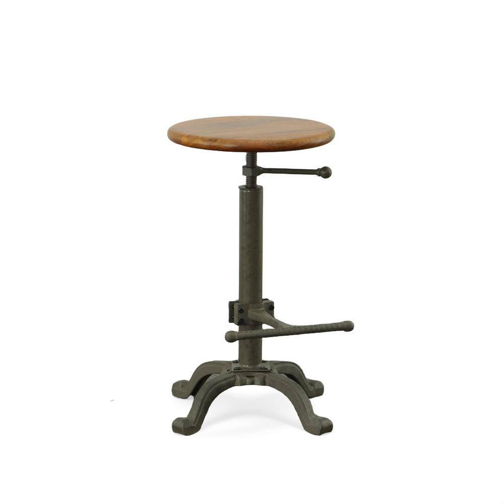 Carolina Living Jackson Adjustable Barstool Metal/Chestnut: Round, Backless, 250lb Capacity, Rustic Style