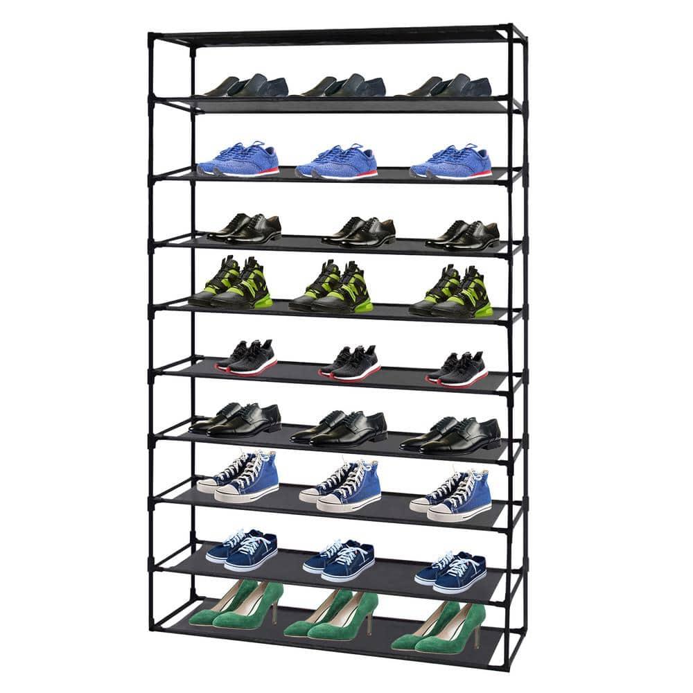 UBesGoo 10 Tiers Shoe Rack Shoe Shelf Free Standing 50 Pairs Shoe Tower Stand Space Saving Storage Organizer for Closet Entryway Bedroom Dorm Black