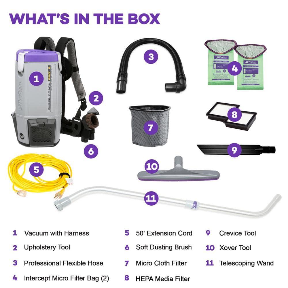 ProTeam Super Coach Pro 6 Backpack Vacuum Gray/Purple (107310)