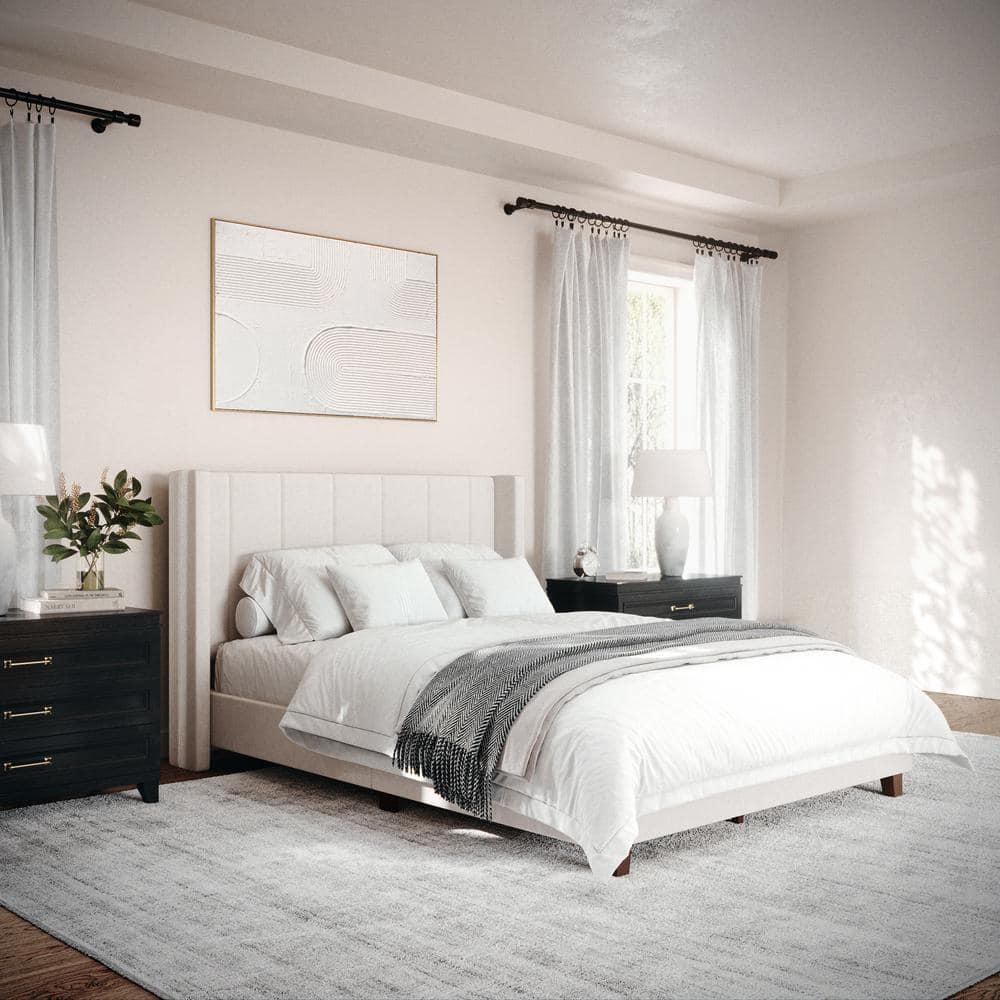 Martha Stewart Martha Stewart Kay Upholstered Platform Bed With Channel Stitched Wingback Headboard