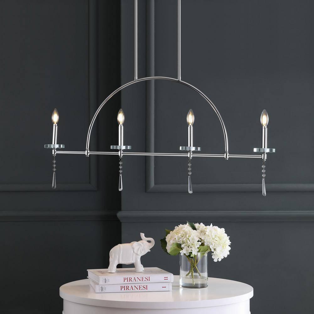 Doris 41" 4-light Linear Metal/Crystal LED Pendant, Chrome