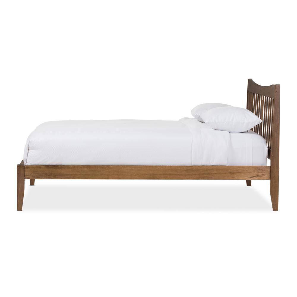 Queen Edeline Mid-Century Modern Solid Wood Curvaceous Slatted Platform Bed Walnut Brown - Baxton Studio