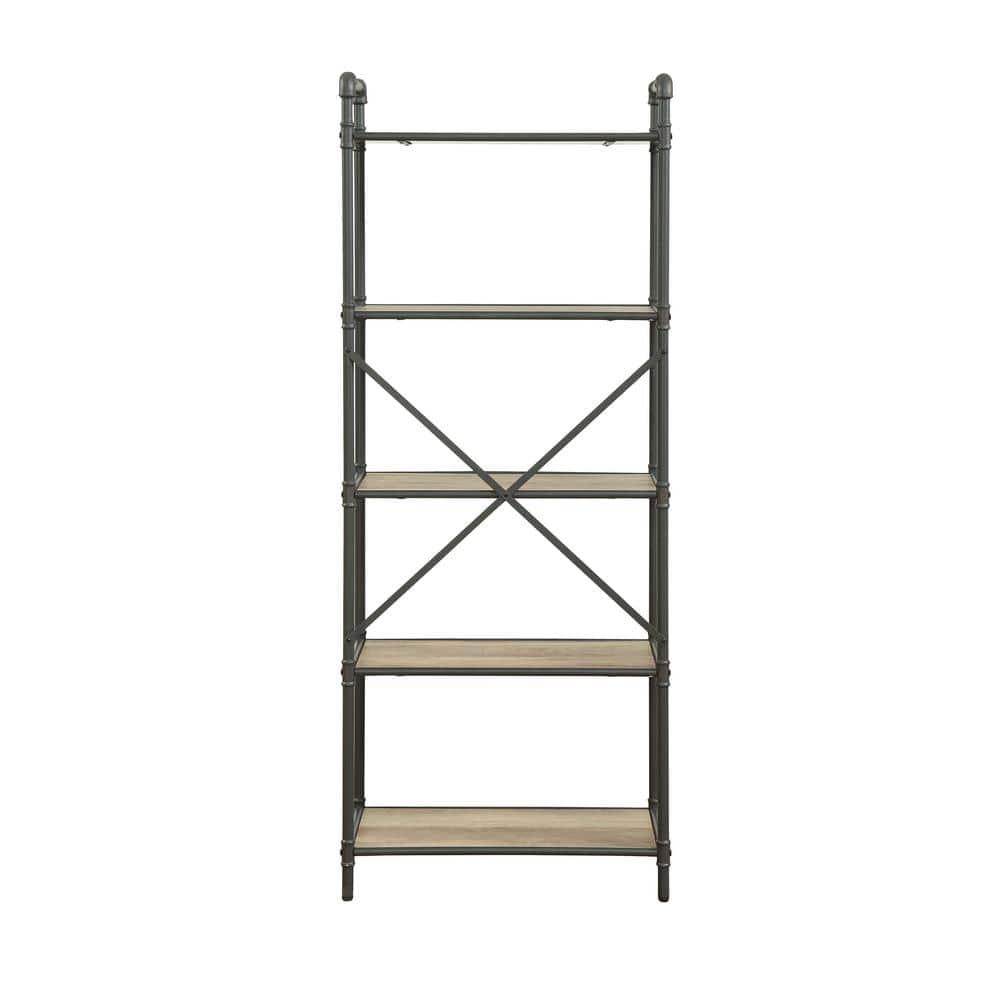 63" Itzel 5 Shelves Bookcase Antique Oak/Sandy Gray - Acme Furniture