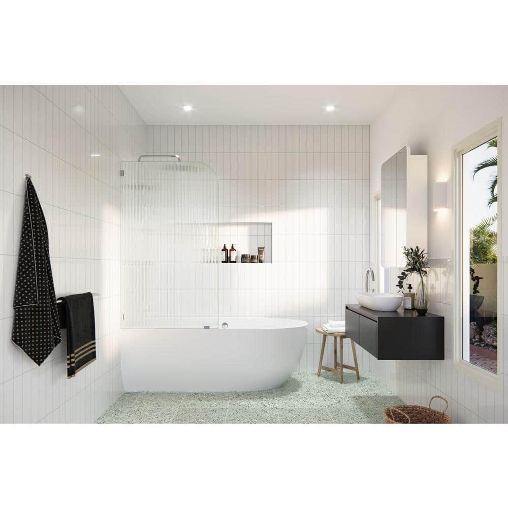 Aurora 30 in. x 58.25 in. Frameless Fluted Radius Single Fixed Bath Panel