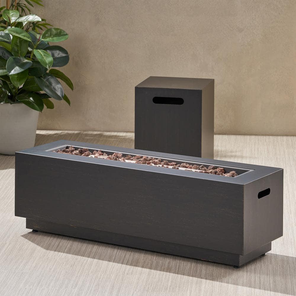 Noble House Wellington Rectangular Fire Pit with Tank Holder in Brushed Brown