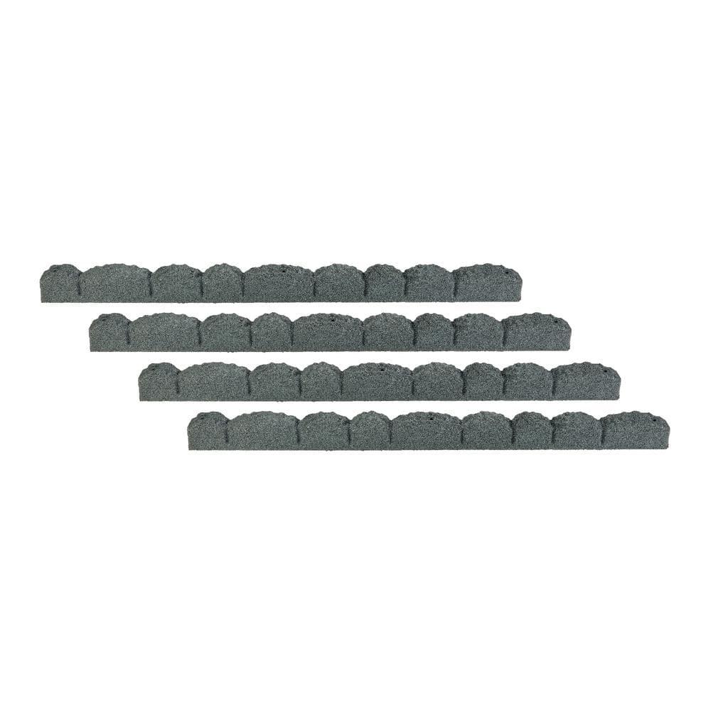 Rubberific Landscape Edging, 4' Gray Cobblestone Rubber Flower Garden Edging Border (4 Pack)