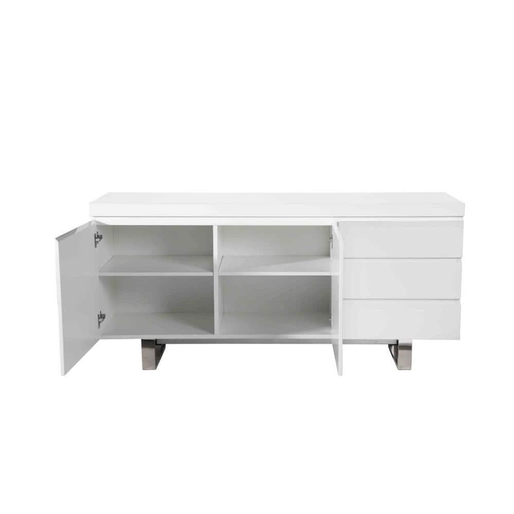 Benjara Taho 63 Inch Sideboard Buffet Server Cabinet, 1 Double Door Cabinet, White