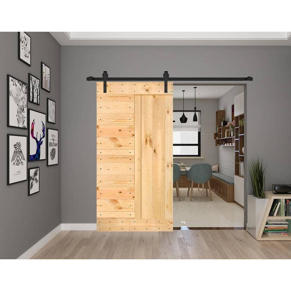 Mr. Wood L Series Paneled Wood Painted Barn Door without Installation Hardware Kit