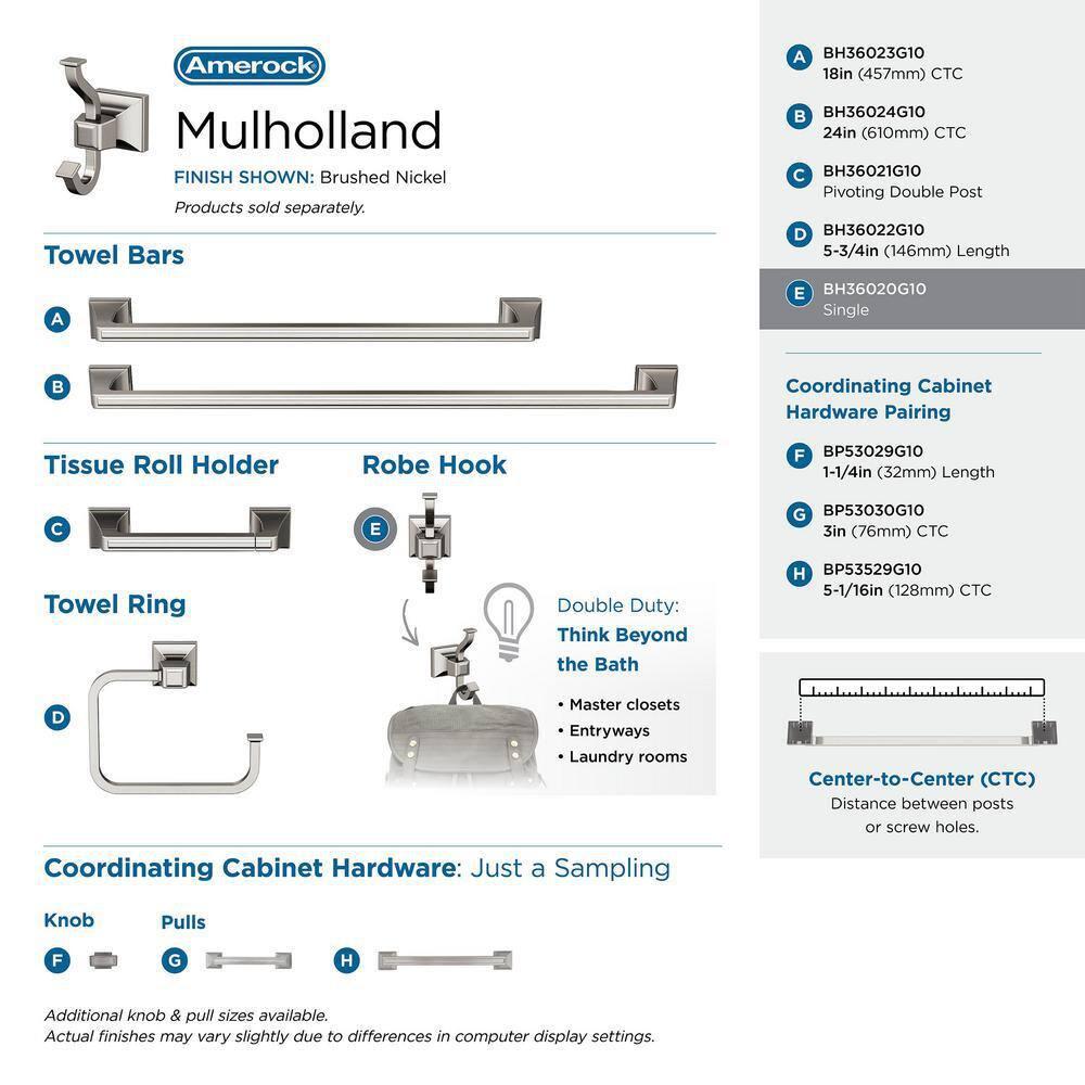 Amerock Mulholland Brushed Nickel Single Prong Robe Hook
