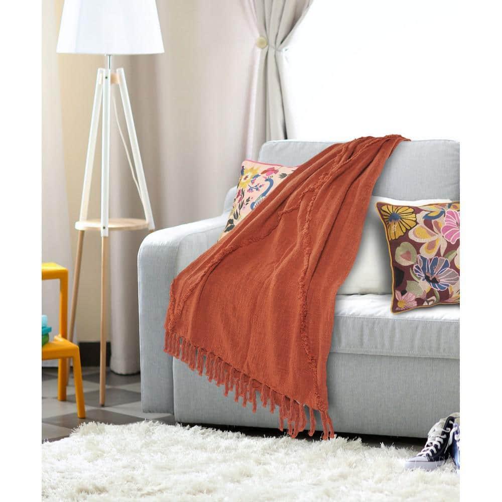 Evette Rios Sierra Handmade Woven Solid Color Fringed 100% Cotton Throw Blanket