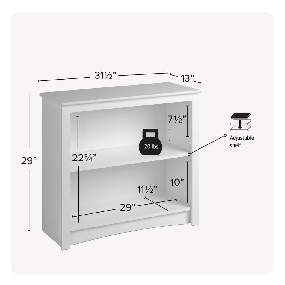 Prepac Home Office 2-Shelf Standard Bookcase with Durable Laminate Finish, White