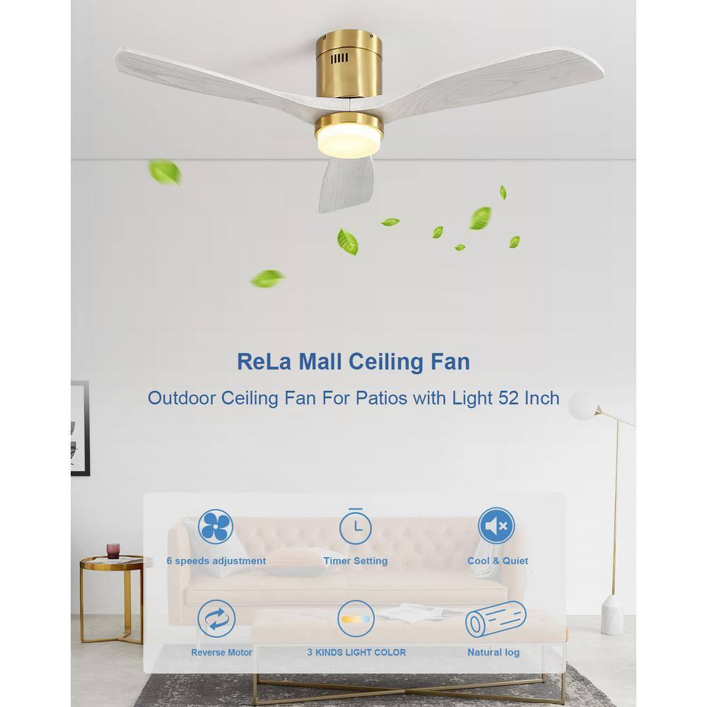 52" Modern Ceiling Fan without Light, Remote Control and Reversible DC Motor Included White with Light Wood-grain
