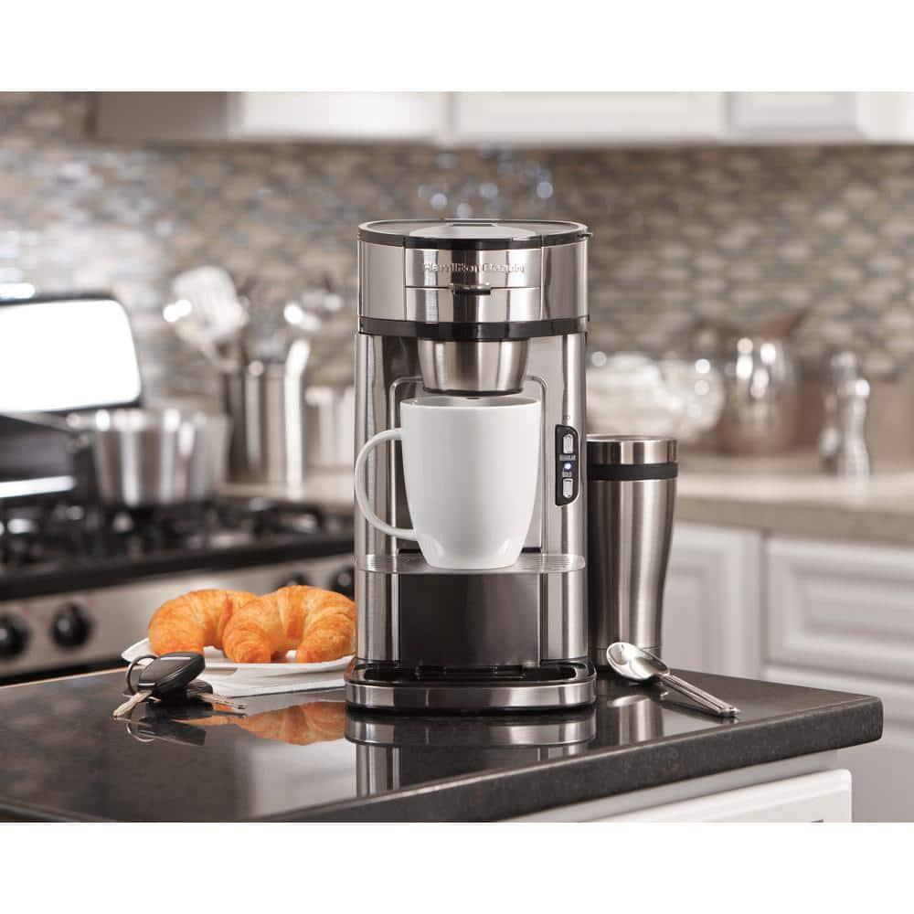 Hamilton Beach The Scoop Single Serve Coffee Maker & Fast Grounds Brewer, Brews in Minutes, 8-14oz. Cups, Stainless Steel