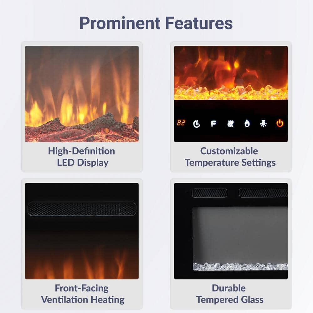 Alice 30" Electric Fireplace Inserts Recessed, Wall Mounted Fireplace LED Fireplace Heater with 12 Flame Colors, Touch Screen, Remote Control, Timer, Logset & Crystal Stones 500W/1500W - 30 inches