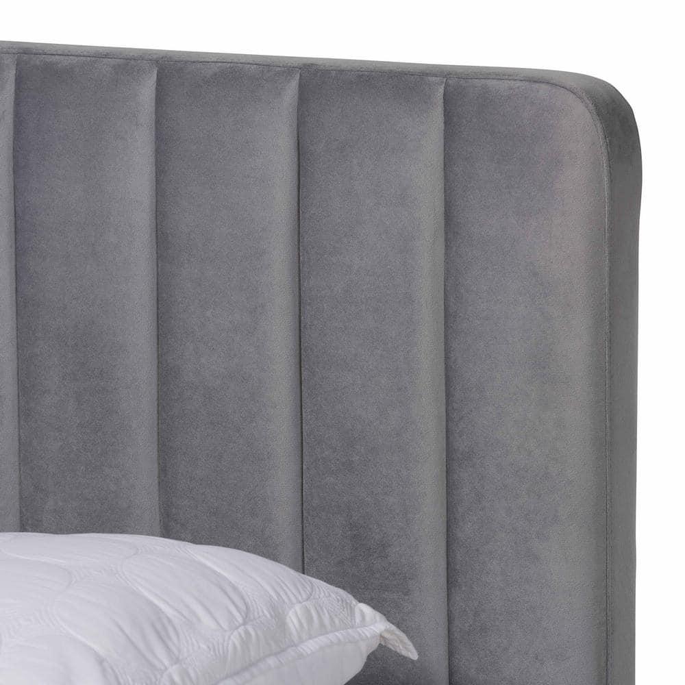 King Nami Velvet Platform Bed Light Gray/Gold - Baxton Studio