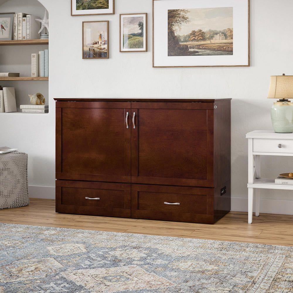 AFI Hamilton Full Solid Wood Murphy Bed Chest with Built-In Charger in Walnut